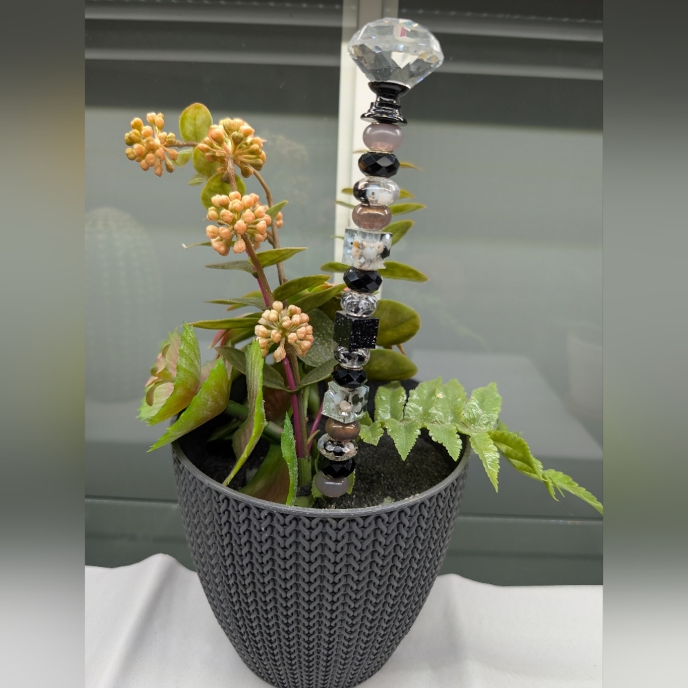 Black & Gray Beaded Fairy Wand/Plant/Garden Stake